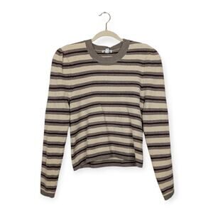 Vigoss Cropped Sweater M Mulberry Cream Stripe Knit Long Sleeve Casual Cozy NWT
